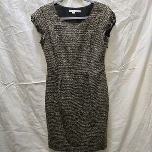 Boden Glamour French Tweed Shift Dress 6R Gold Metallic Career Office Cocktail